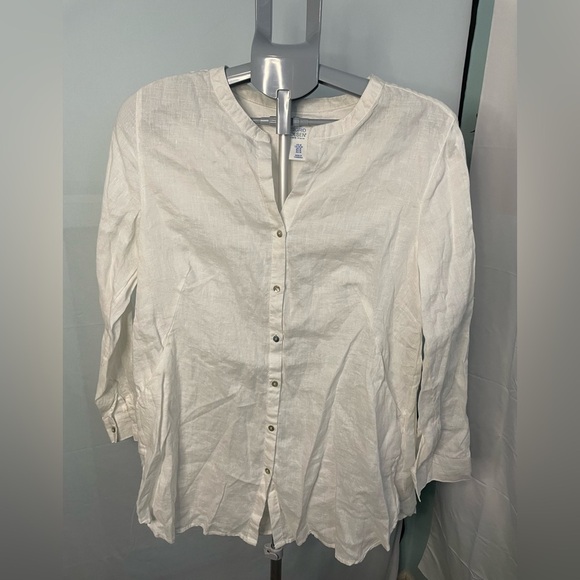 Sigrid Olsen 100% Linen Pearl Like Button Front White Tunic Women’s Size M - Picture 1 of 7